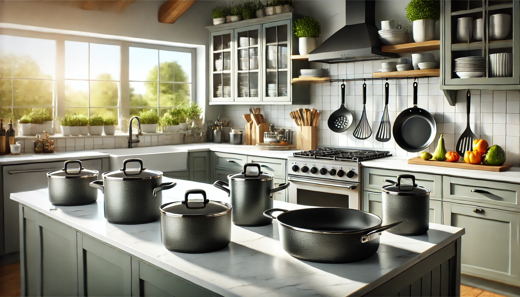 A side-by-side comparison of high-quality nonstick cookware sets, including the CAROTE 11-Piece Nonstick Cookware Set and its competitors, displayed in a kitchen setting.